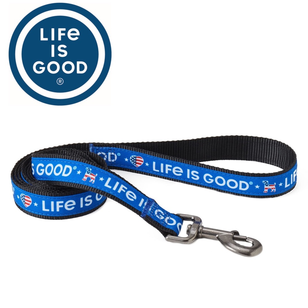 Life is Good Americana Heart Ribbon Overlay Dog Leash- Royal Blue